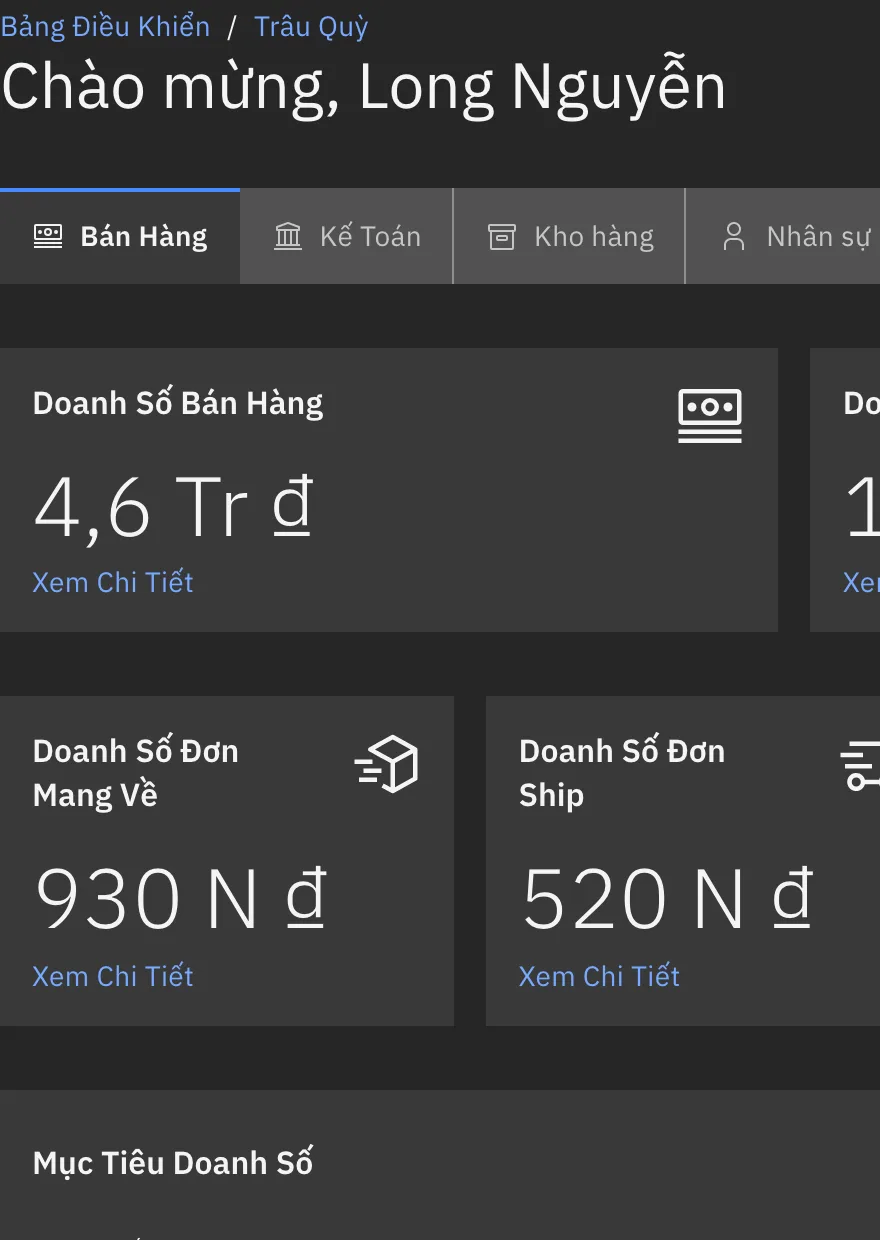 Báo cáo bán hàng Restavo: doanh thu hôm nay so với mục tiêu ngày của chi nhánh